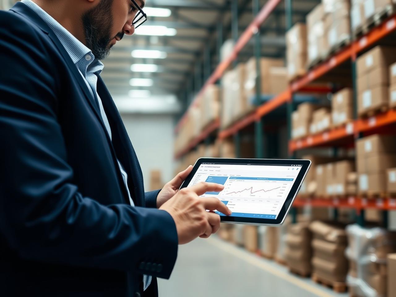 Logistics manager reviewing real-time shipment dashboard